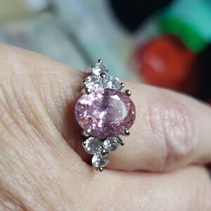 925 sterling Ladies cocktail ring w/oval Pink and clear czs NWT stocking stuffer